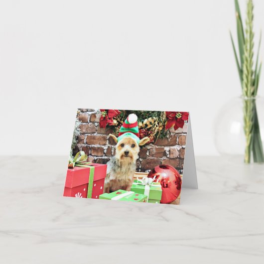 Kerst - Yorkie - Vinnie #32 Feestdagen Kaart (Voorkant)