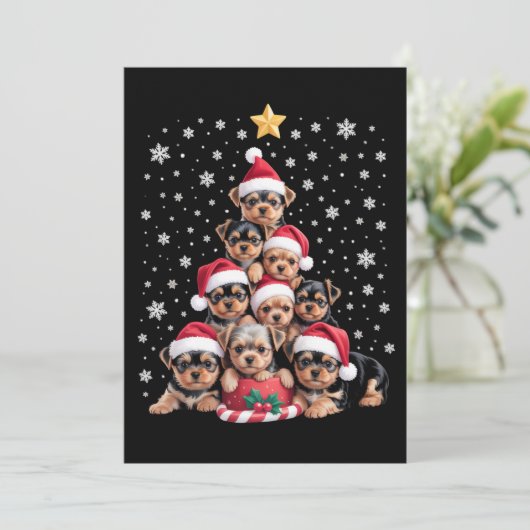 Kerst Yorkshire Terrier Hondenliefhebber Boom Xmas Kaart (Staand voorkant)