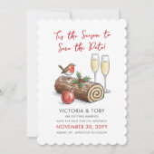 Kerst Yule Log Robin Feestelijke Winter Huwelijk Save The Date (Voorkant)