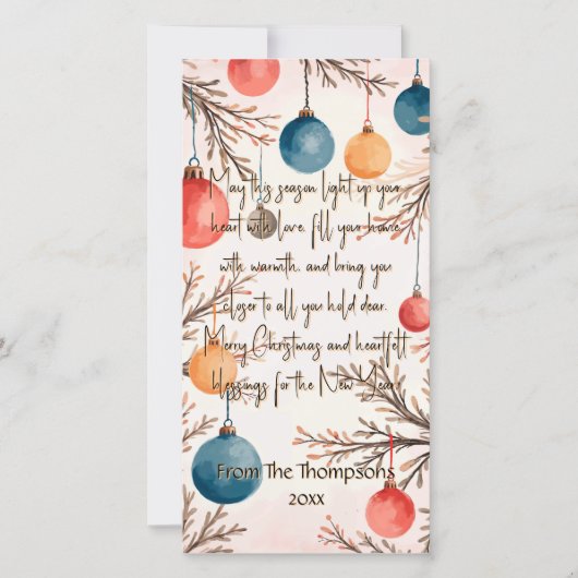 Kerst Zachte Waterverf Ornament Groet Feestdagenkaart (Voorkant)