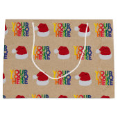 Kerst Zakelijk Logo Kerstman Hoed Kraft Groot Cadeauzakje (Voorkant)