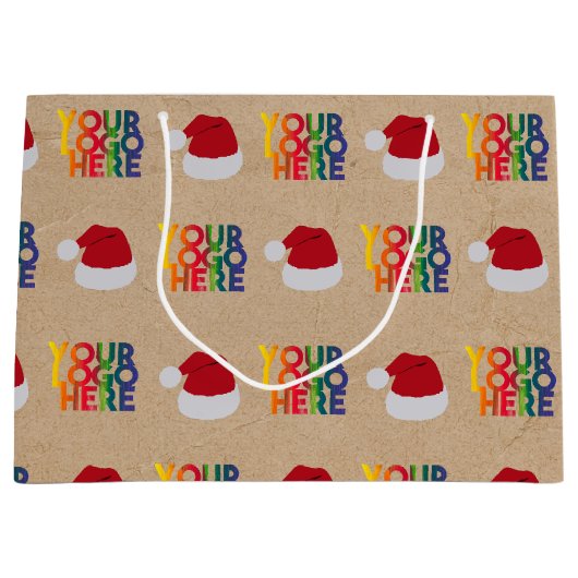 Kerst Zakelijk Logo Kerstman Hoed Kraft Groot Cadeauzakje (Voorkant)
