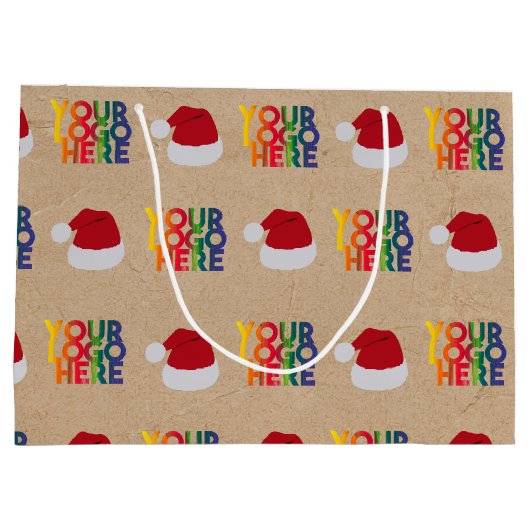 Kerst Zakelijk Logo Kerstman Hoed Kraft Groot Cadeauzakje (Achterkant)