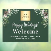 Kerst zakelijk logo welkom openingsuren raamsticker (Vel 3)