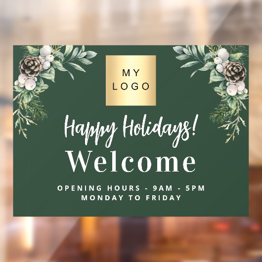 Kerst zakelijk logo welkom openingsuren raamsticker (Vel 2)