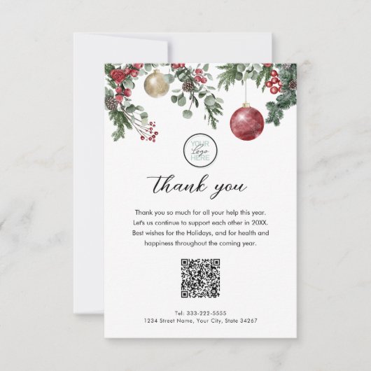 Kerst Zakelijke Dankkaart met QR-code Bedankkaart (Voorkant)