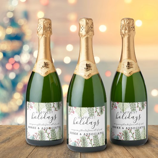 Kerst Zakelijke Gebladerte Sparkling Wijnetiket