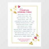 Kerst zakelijke openingstijden, gouden rode hulst raamsticker (Vel)