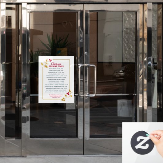 Kerst zakelijke openingstijden, gouden rode hulst raamsticker (Kantoordeur)