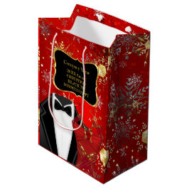 Kerst zakendiner in het zwart met strik medium cadeauzakje
