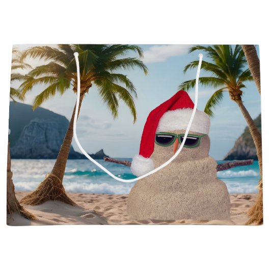 Kerst Zand Man Op een Strand Groot Cadeauzakje (Voorkant)