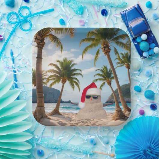 Kerst Zand Man Op een Strand Papieren Bordje (Feest)