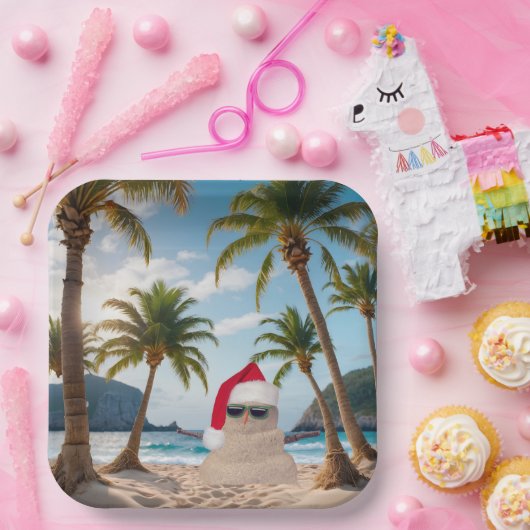 Kerst Zand Man Op een Strand Papieren Bordje (Feest)