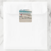Kerst Zand Man Op een Strand Vierkante Sticker (Tas)