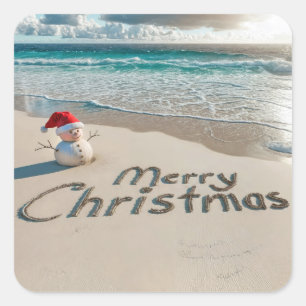 Kerst Zand Man Op een Strand Vierkante Sticker