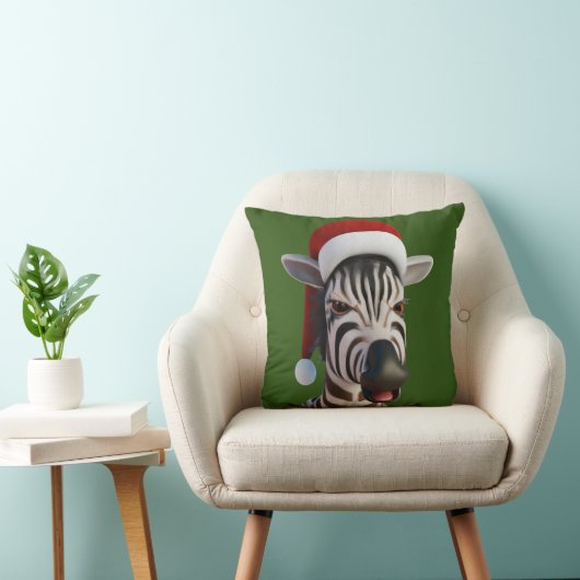 Kerst Zebra Grappig Dier Dragen Santa Hat Kussen (Stoel)
