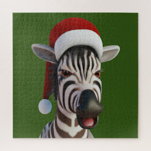 Kerst Zebra Grappig Dier Dragen Santa Hat Legpuzzel