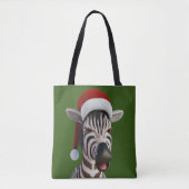 Kerst Zebra Grappig Dier Dragen Santa Hat Tote Bag (Voorkant)