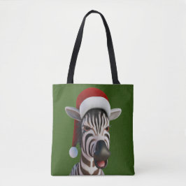 Kerst Zebra Grappig Dier Dragen Santa Hat Tote Bag