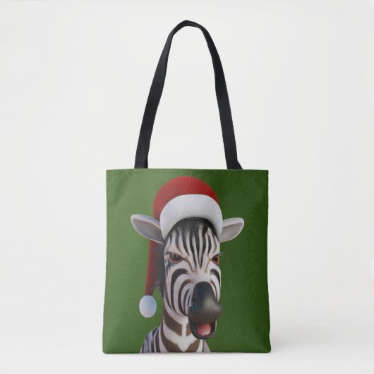 Kerst Zebra Grappig Dier Dragen Santa Hat Tote Bag (Voorkant)