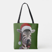 Kerst Zebra Grappig Dier Dragen Santa Hat Tote Bag (Achterkant)