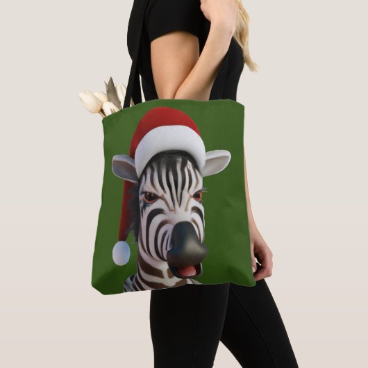 Kerst Zebra Grappig Dier Dragen Santa Hat Tote Bag (Dichtbij)