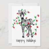 Kerst zebra, rood, groene kerst twinkellichtjes feestdagenkaart (Voorkant)