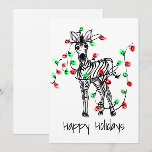 Kerst zebra, rood, groene kerst twinkellichtjes feestdagenkaart (Voorkant / Achterkant)