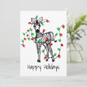 Kerst zebra, rood, groene kerst twinkellichtjes feestdagenkaart (Staand voorkant)