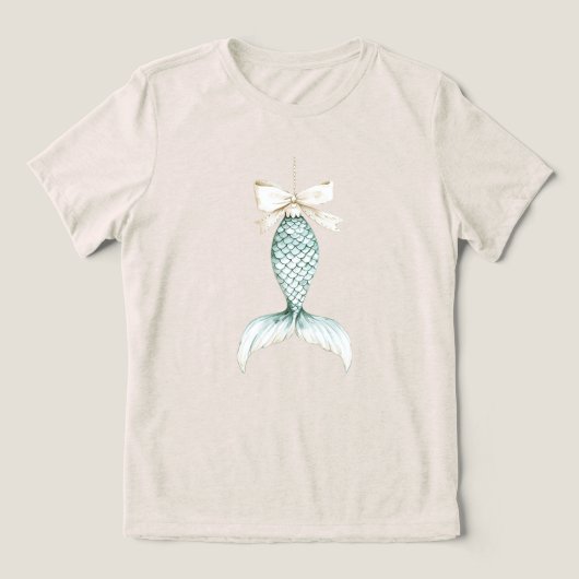 Kerst Zeemeermin Crème Boog Tri-Blend Shirt (Design voorkant)