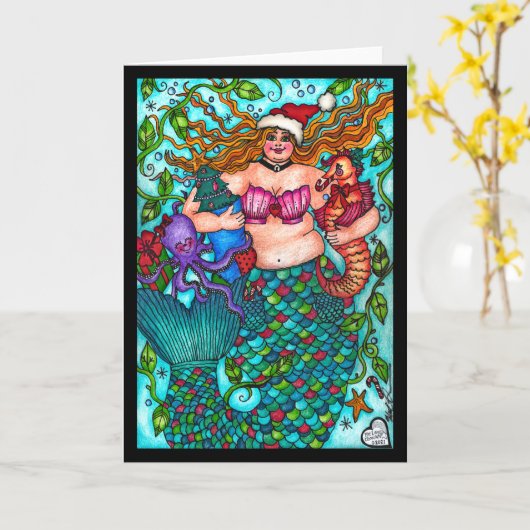 Kerst Zeemeermin Kaart (Gele Bloem)