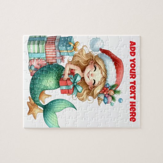 Kerst Zeemeermin Kinder Puzzel – gepersonaliseerd  Legpuzzel (Horizontaal)