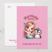 Kerst Zeemeermin Magic Kaart met Pinguïn Fun (Voorkant / Achterkant)