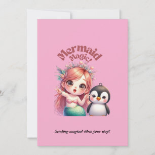Kerst Zeemeermin Magic Kaart met Pinguïn Fun