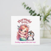 Kerst Zeemeermin Magic Kaart met Pinguïn Fun (Staand voorkant)