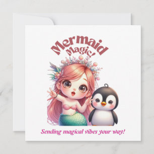 Kerst Zeemeermin Magic Kaart met Pinguïn Fun