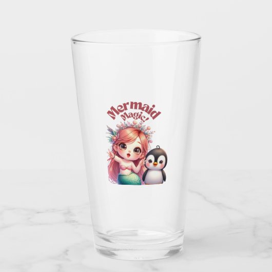 Kerst Zeemeermin Magic Kaart met Pinguïn Fun Glas (Voorkant)