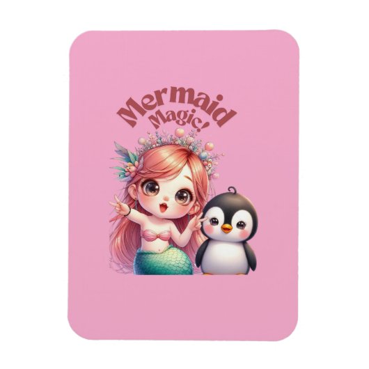 Kerst Zeemeermin Magic Kaart met Pinguïn Fun Magneet (Verticaal)