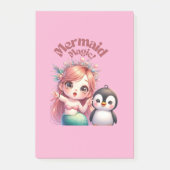 Kerst Zeemeermin Magic Kaart met Pinguïn Fun Post-it® Notes (Voorkant)