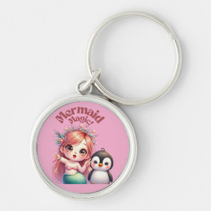 Kerst Zeemeermin Magic Kaart met Pinguïn Fun Sleutelhanger