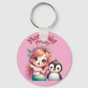 Kerst Zeemeermin Magic Kaart met Pinguïn Fun Sleutelhanger