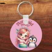 Kerst Zeemeermin Magic Kaart met Pinguïn Fun Sleutelhanger (Voorkant)