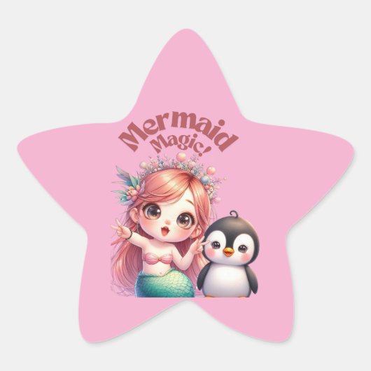 Kerst Zeemeermin Magic Kaart met Pinguïn Fun Ster Sticker (Voorkant)