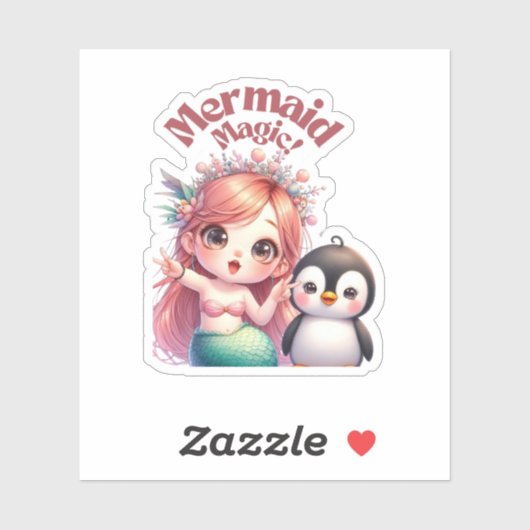 Kerst Zeemeermin Magic Kaart met Pinguïn Fun Sticker (Vel)