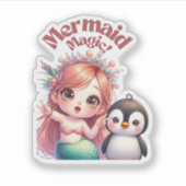 Kerst Zeemeermin Magic Kaart met Pinguïn Fun Sticker (Voorkant)