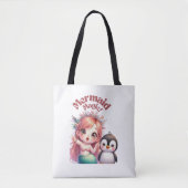 Kerst Zeemeermin Magic Kaart met Pinguïn Fun Tote Bag (Voorkant)