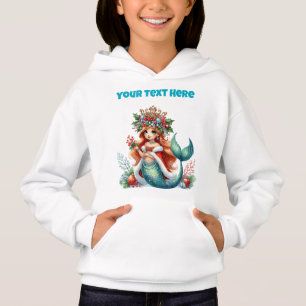Kerst Zeemeermin Meisjes Hoodie – Bewerkbare tekst