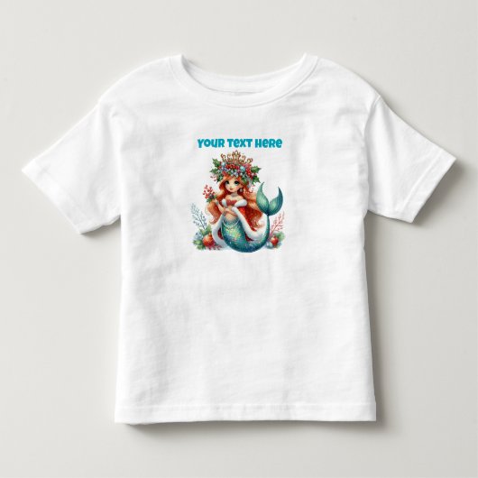 Kerst Zeemeermin Peuter T-Shirt – Aanpasbare Tekst (Voorkant)