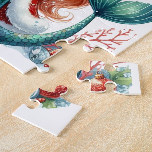 Kerst Zeemeermin Puzzel – Bewerkbare tekst (Zijkant)