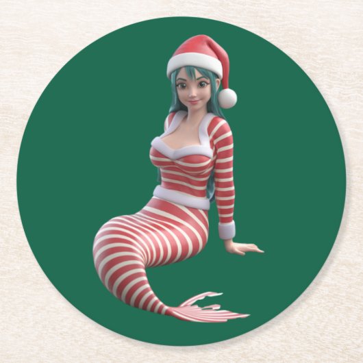 Kerst Zeemeermin Vakantie Onderzetter (Voorkant)